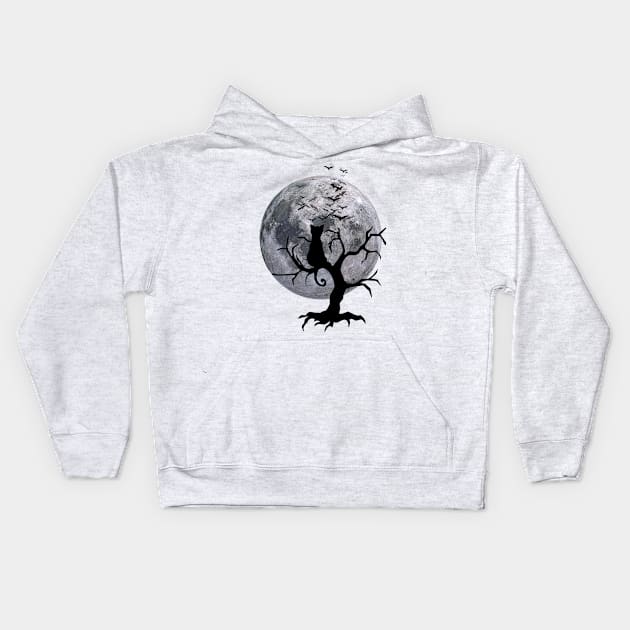 Halloween Cat | Moon | Horror Unisex Kids Hoodie by STYLEEPOOL